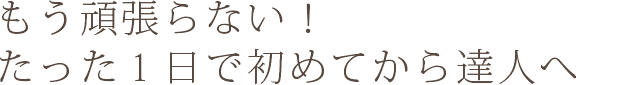 もう頑張らない！たった１日で初めてから達人へ